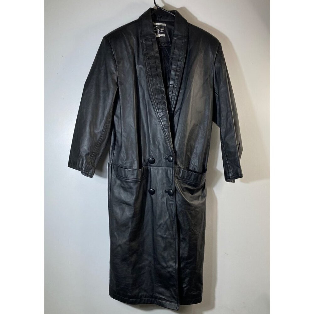Womens Global Identity Y2K‎ Leather Trench Coat Lined Black S